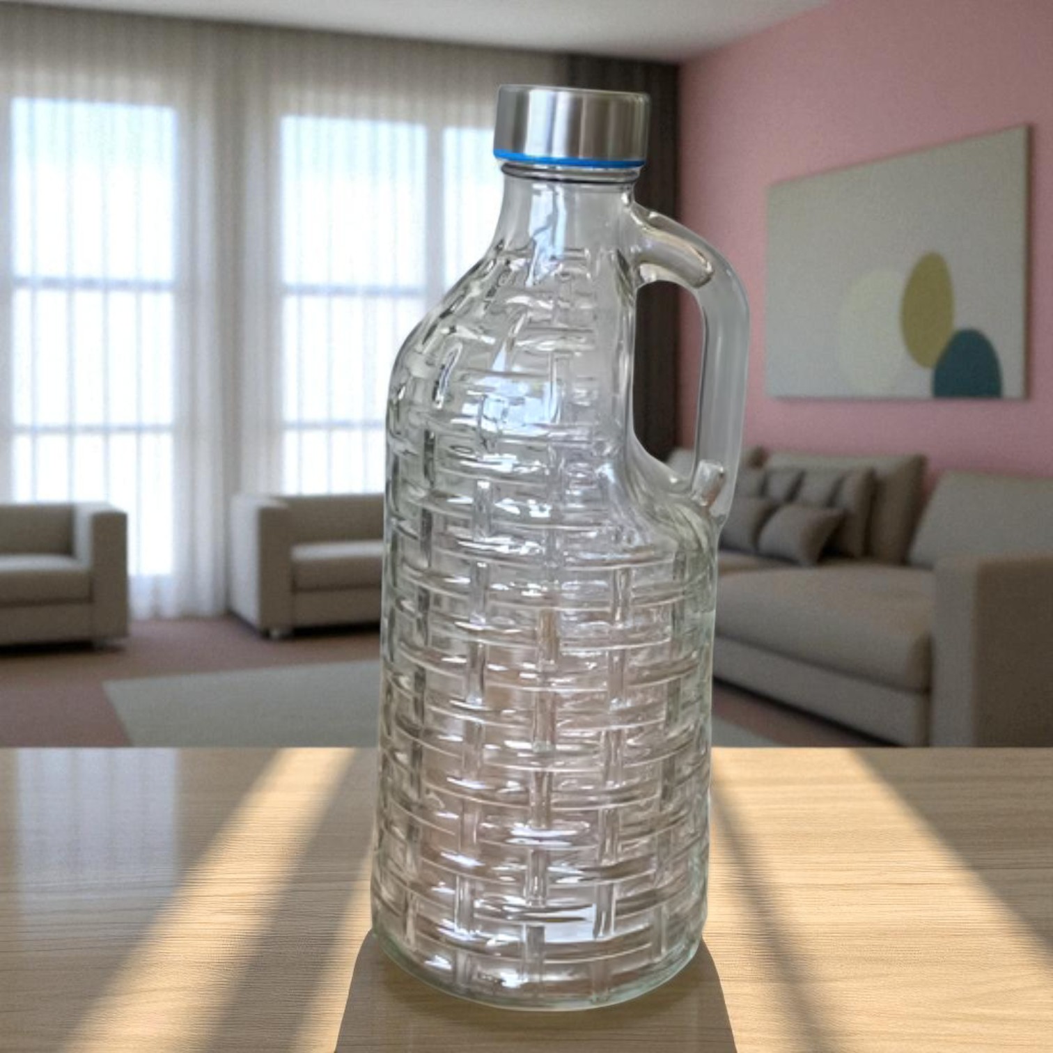 1 Liter Clear Glass Milk Bottles with Handle and Airtight Cap