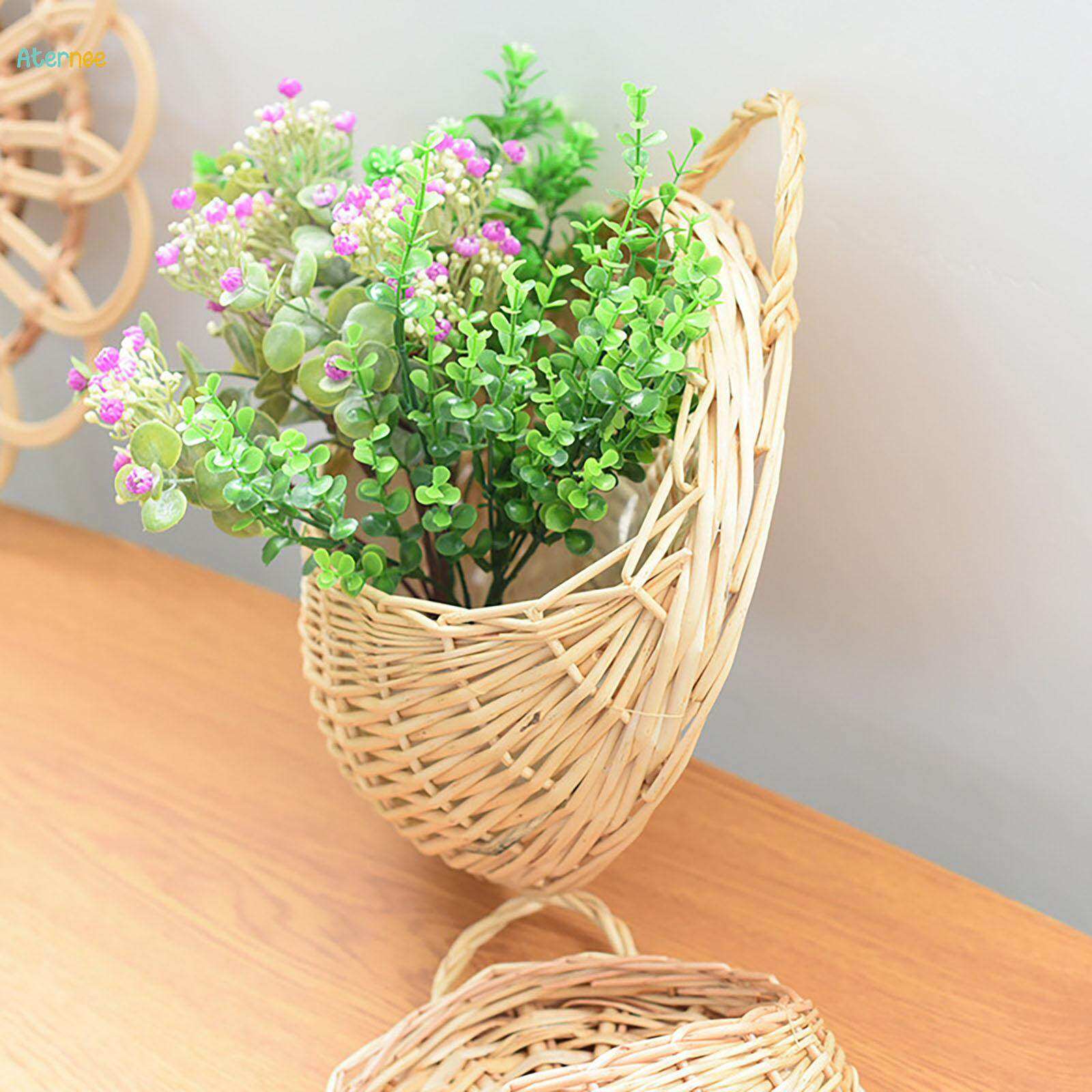 Wall Hanging Basket Wall Decor Multifunctional Flower Pot Wicker Woven Basket for Diameter 20cm