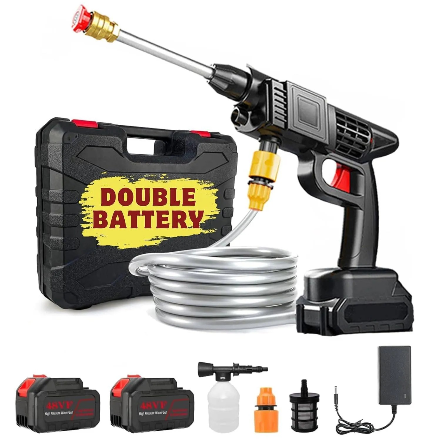 Double Battery 🔋, 48V. Pressure Washer Gun/Bike Washing Machine.
